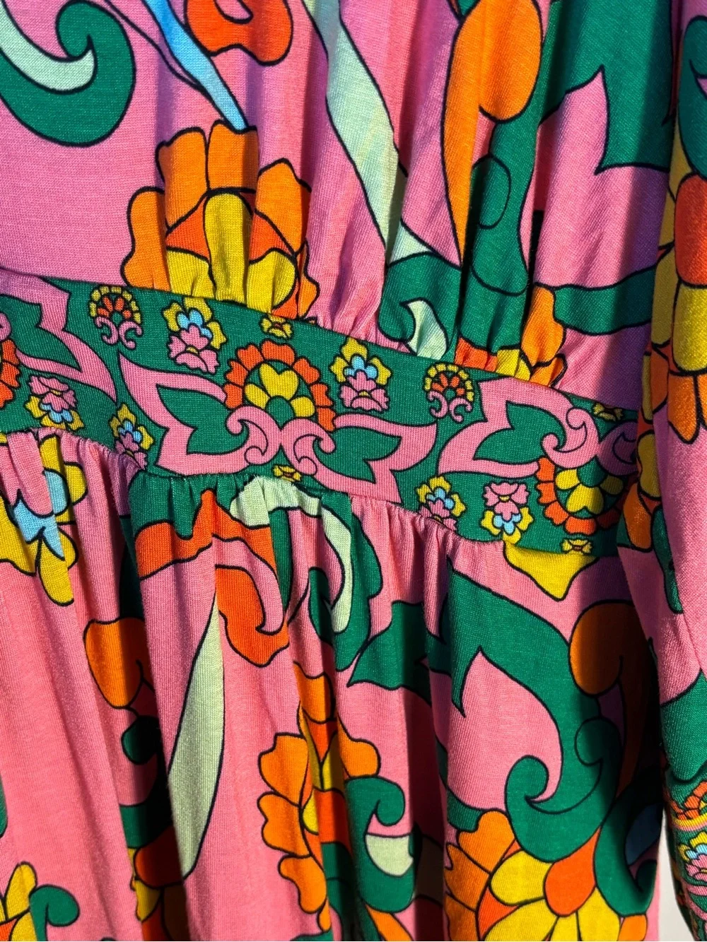 Boden Maya Pink Kimono Jersey Maxi Dress Maximalist Tropical Colorful 12R Resort